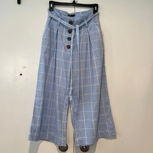 Splash checked button front wide leg crop pants